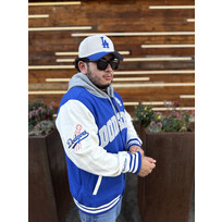 Mitchell and Ness LA Dodgers Men's M&N Courtside Fleece Button Front Hooded Jacket