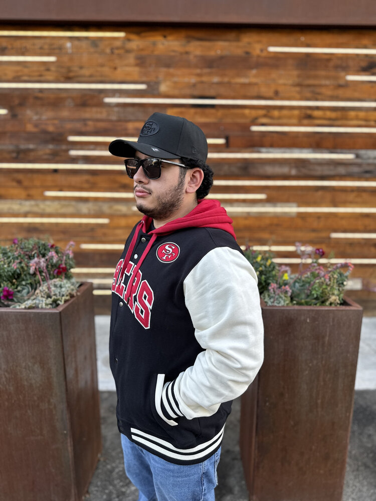 Mitchell and Ness 49ers Men's M&N Courtside Fleece Button Front Hooded Jacket