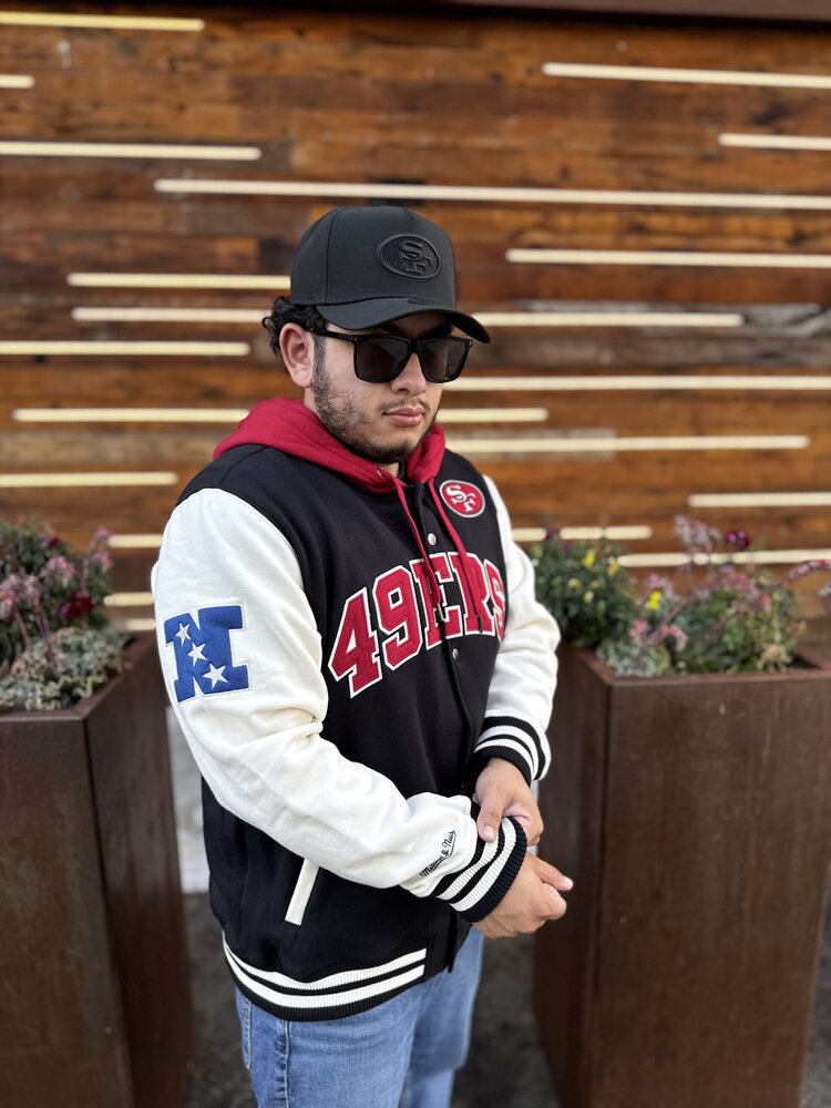 Mitchell and Ness 49ers Men's M&N Courtside Fleece Button Front Hooded Jacket