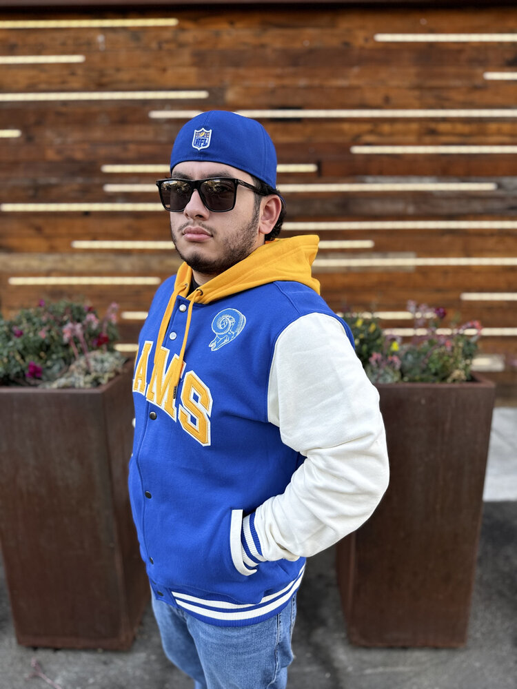 Mitchell and Ness LA Rams Men's M&N Courtside Fleece Button Front Hooded Jacket