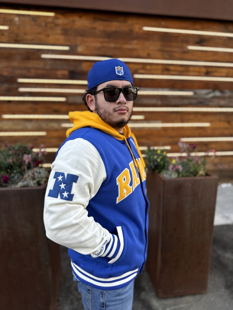 Mitchell and Ness LA Rams Men's M&N Courtside Fleece Button Front Hooded Jacket