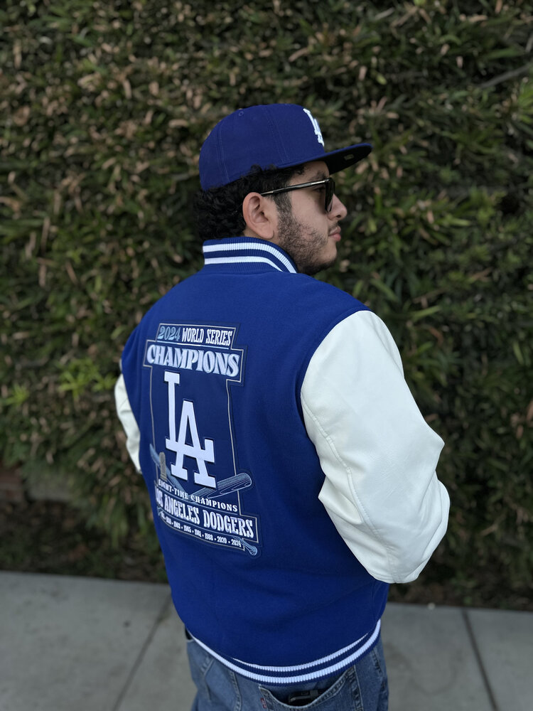 JH Design LA 2024 WS Champs Royal White Button Snap Varsity Reversible Jacket