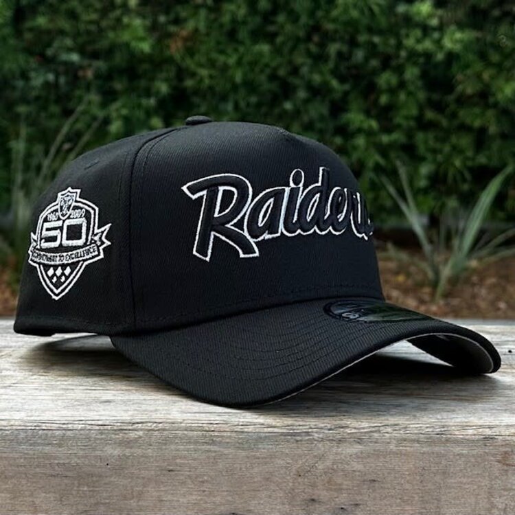 New Era Raiders Black Black White Script 50 Years 940 A-Frame
