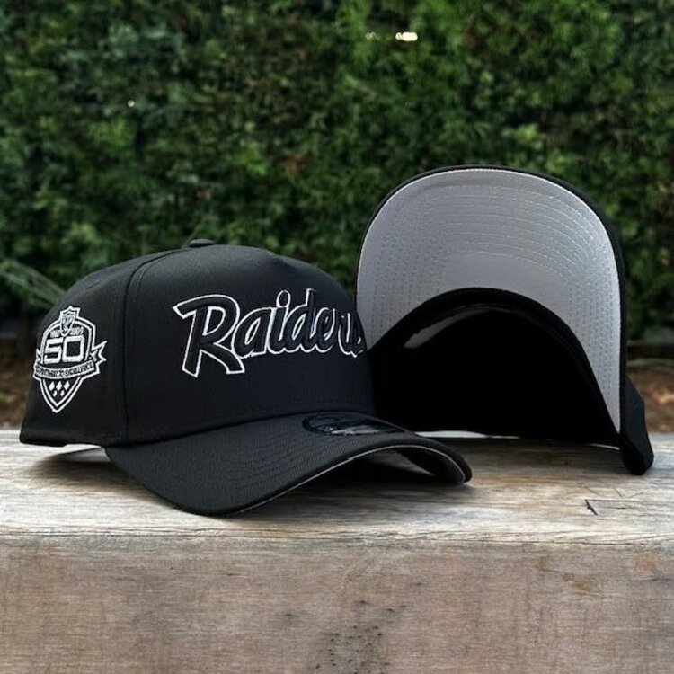 New Era Raiders Black Black White Script 50 Years 940 A-Frame