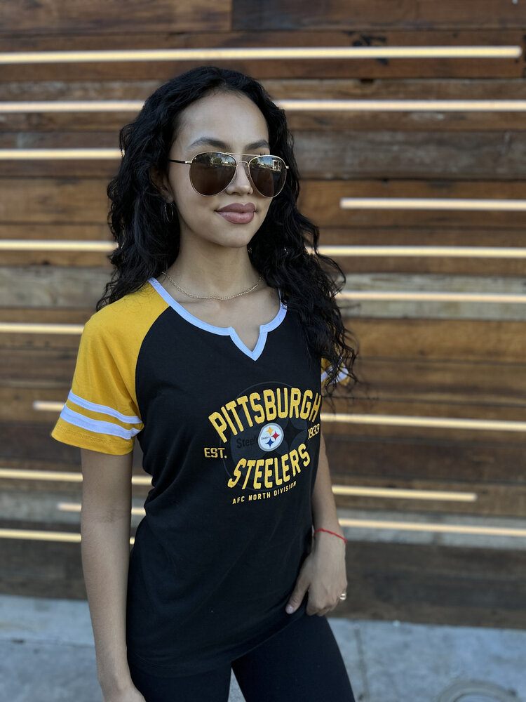 New Era Steelers W NE Black Yellow Established S/S Notch Tee
