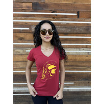 NCAA USC Trojans W Spirit Trojan Head V-Neck Cardinal
