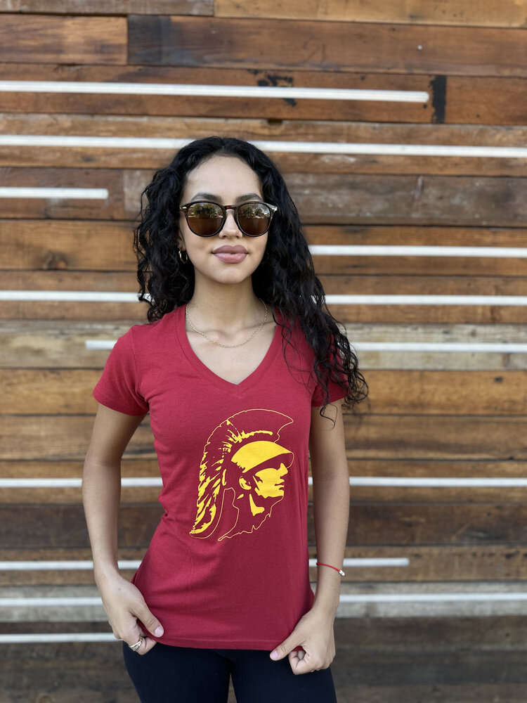 NCAA USC Trojans W Spirit Trojan Head V-Neck Cardinal