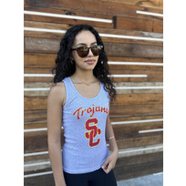 USC Trojans W Gray Ribbed SC Tank