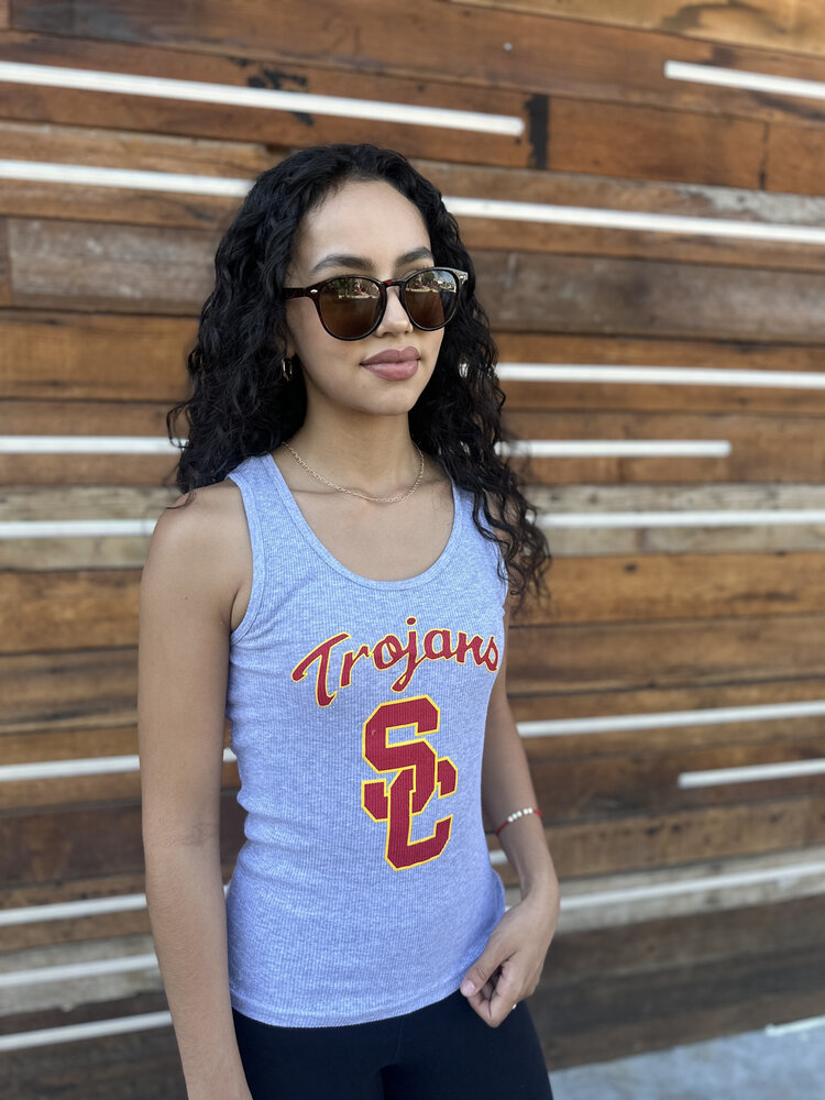 USC Trojans W Gray Ribbed SC Tank