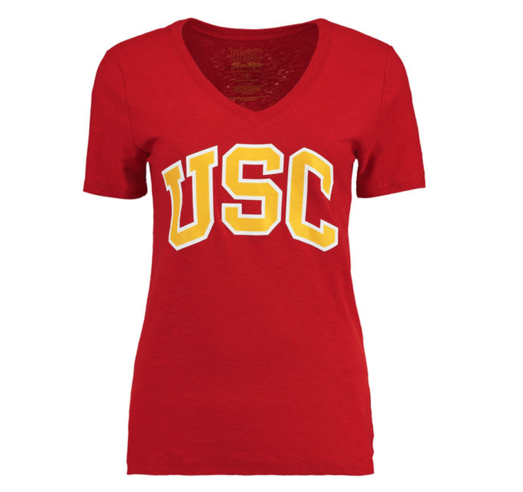 NCAA USC Trojans W V-Neck Arch Block Logo Cardinal