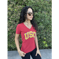 NCAA USC Trojans W V-Neck Arch Block Logo Cardinal
