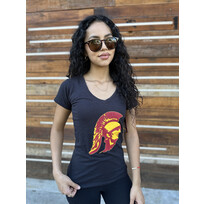 USC Trojans W Spirit Trojan Head V-Neck Black
