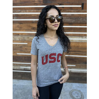 USC W Distessed Arched Heather Gray V-Neck