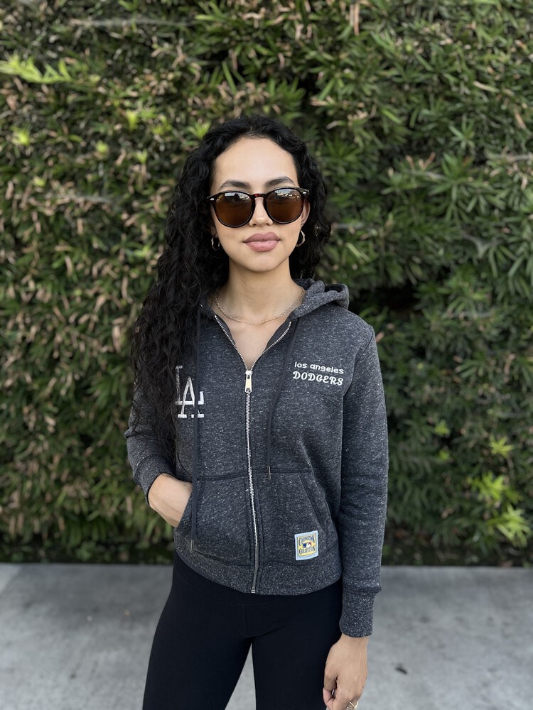 Mitchell and Ness LA Dodgers M&N Women's Charcoal Full-Zip Waist Length Crop Hoodie
