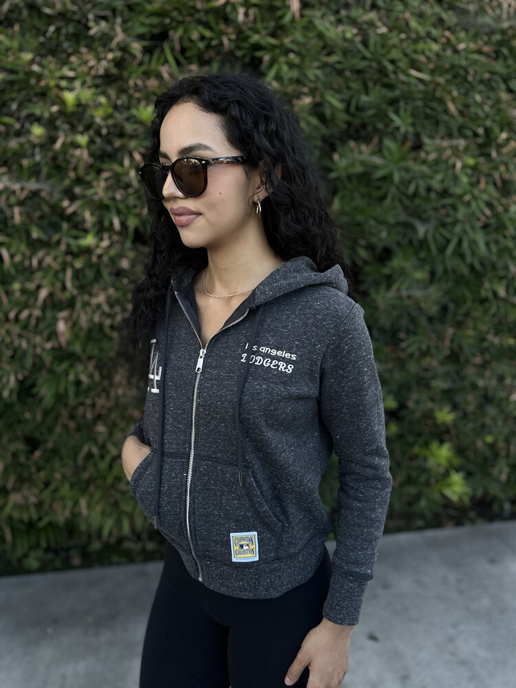 Mitchell and Ness LA Dodgers M&N Women's Charcoal Full-Zip Waist Length Crop Hoodie