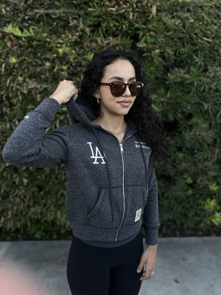 Mitchell and Ness LA Dodgers M&N Women's Charcoal Full-Zip Waist Length Crop Hoodie