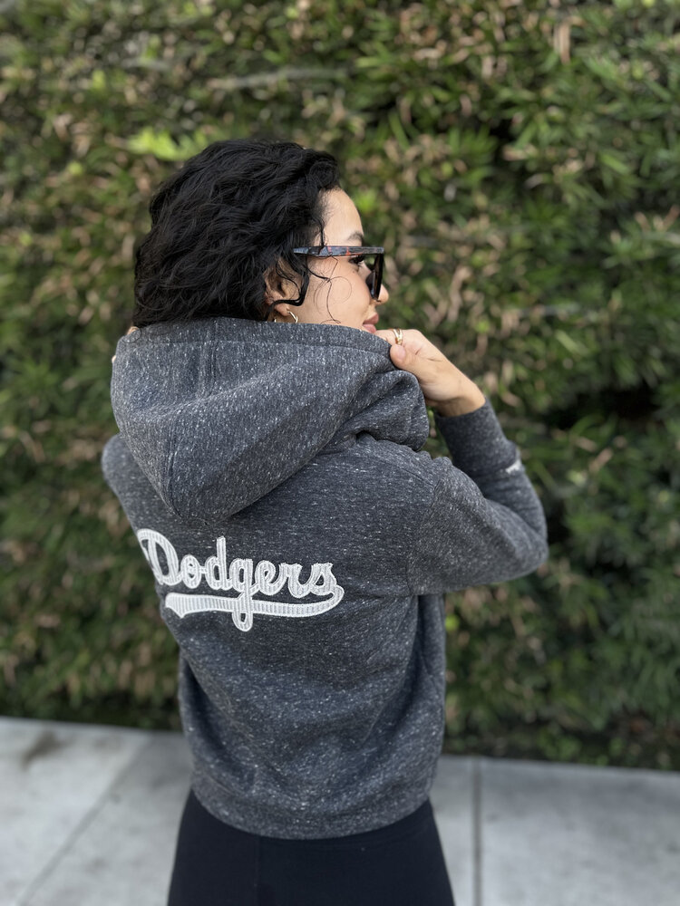 Mitchell and Ness LA Dodgers M&N Women's Charcoal Full-Zip Waist Length Crop Hoodie