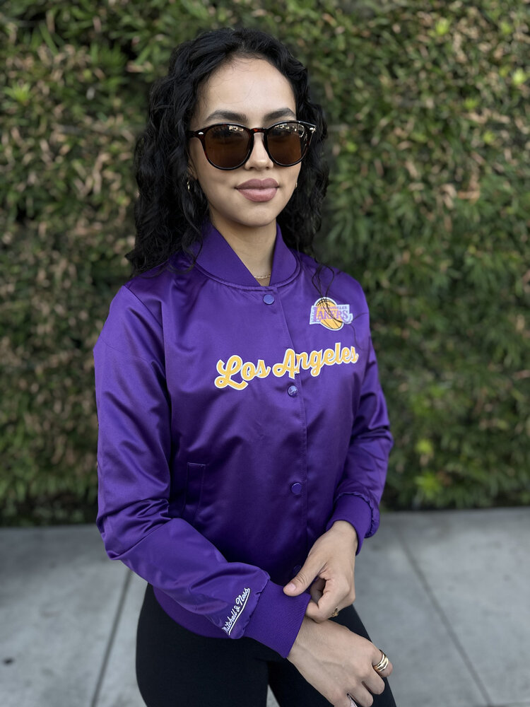 Mitchell and Ness LA Lakers M&N Women's Crop Satin Jacket Purple