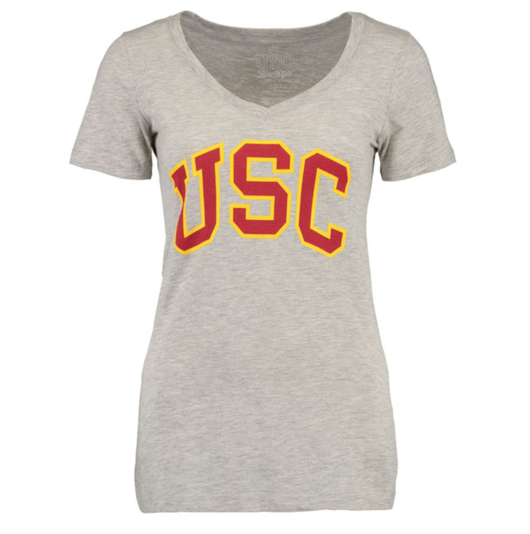 NCAA USC Trojans W V-Neck Arch Block Logo Gray