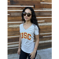 NCAA USC Trojans W V-Neck Arch Block Logo Gray