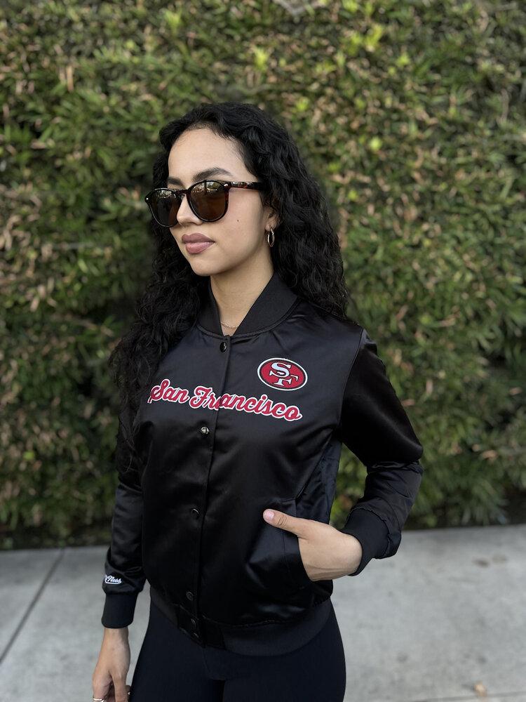 Mitchell and Ness 49ers M&N Women's Crop Satin Jacket Black