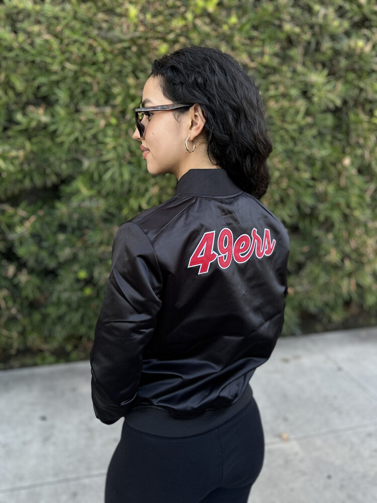 Mitchell and Ness 49ers M&N Women's Crop Satin Jacket Black