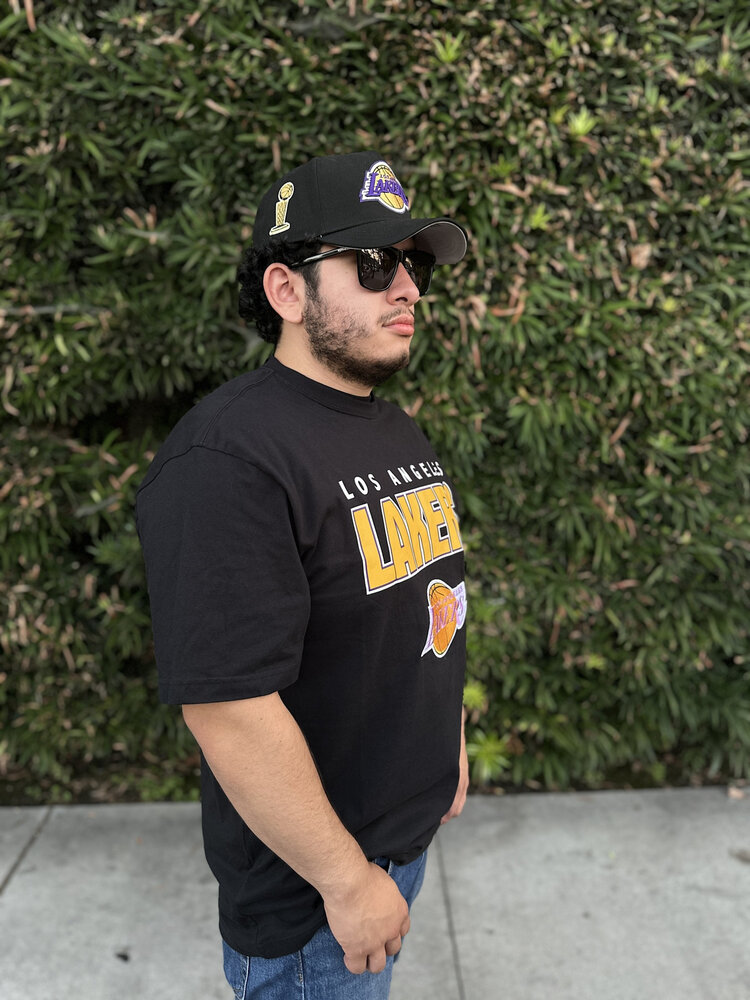 Mitchell and Ness Lakers Men's M&N Throw It Back Premium Vintage Logo SS Tee