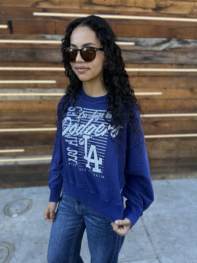 New Era LA Dodgers Women's NE Royal Oversized Mineral Wash Crop Crew Sweater