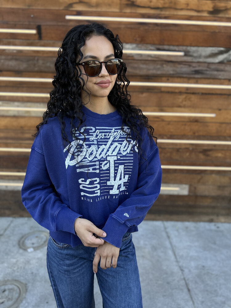 New Era LA Dodgers Women's NE Royal Oversized Mineral Wash Crop Crew Sweater