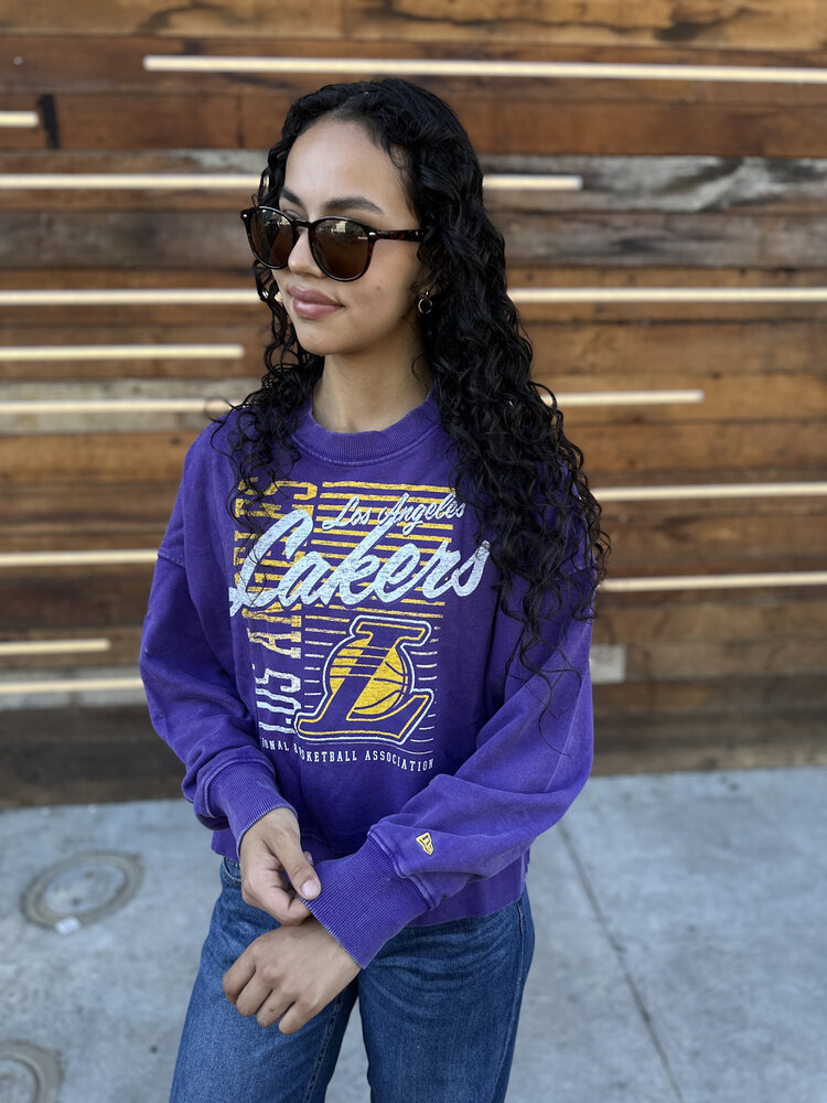 New Era Lakers Women's NE Purple Oversized Mineral Wash Crop Crew Sweater