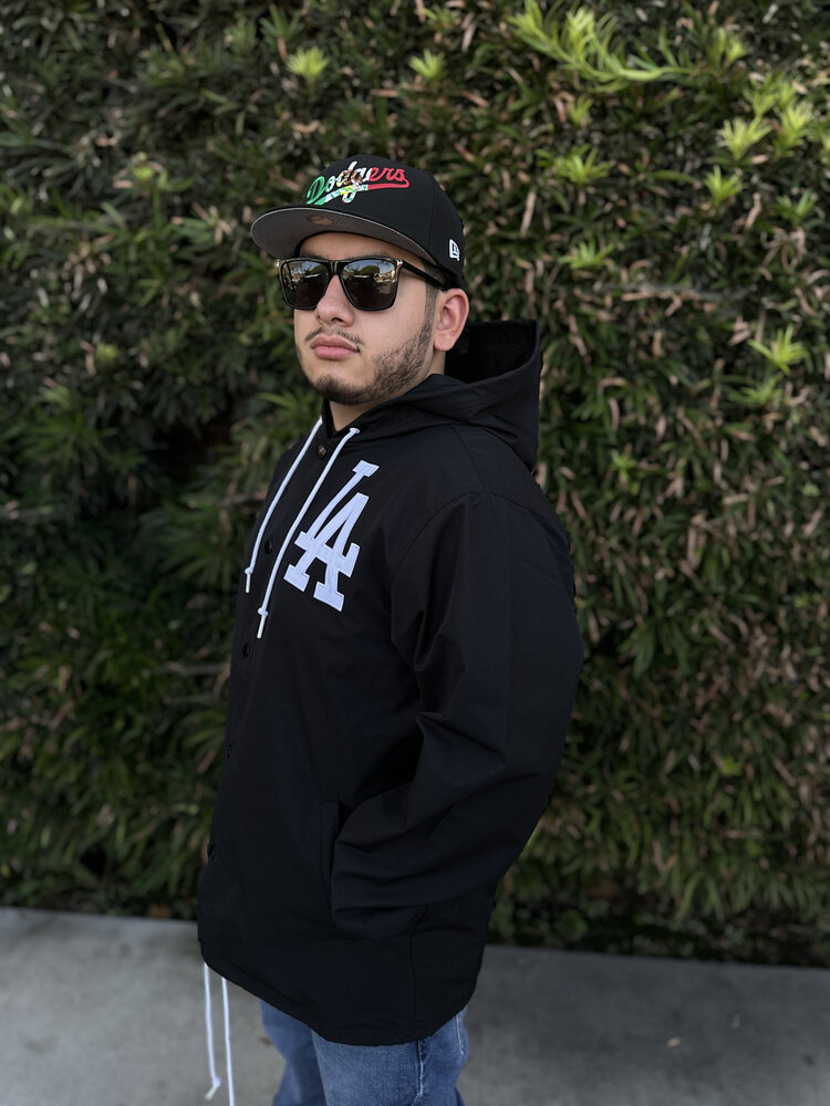 Mitchell and Ness LA Dodgers M&N Hooded Coaches Jacket Black Mexico Colors