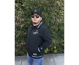 LA Dodgers Men's NE Black Throwback Nylon Full-Zip Jacket - The
