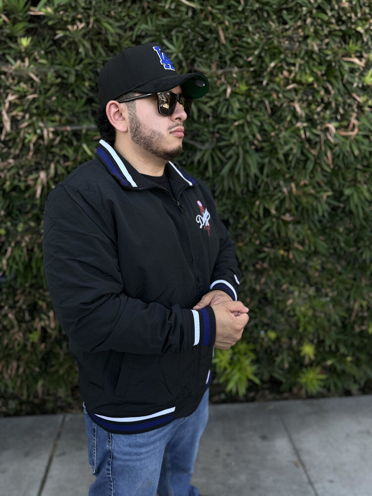 New Era LA Dodgers Men's NE Black Throwback Nylon Full-Zip Jacket