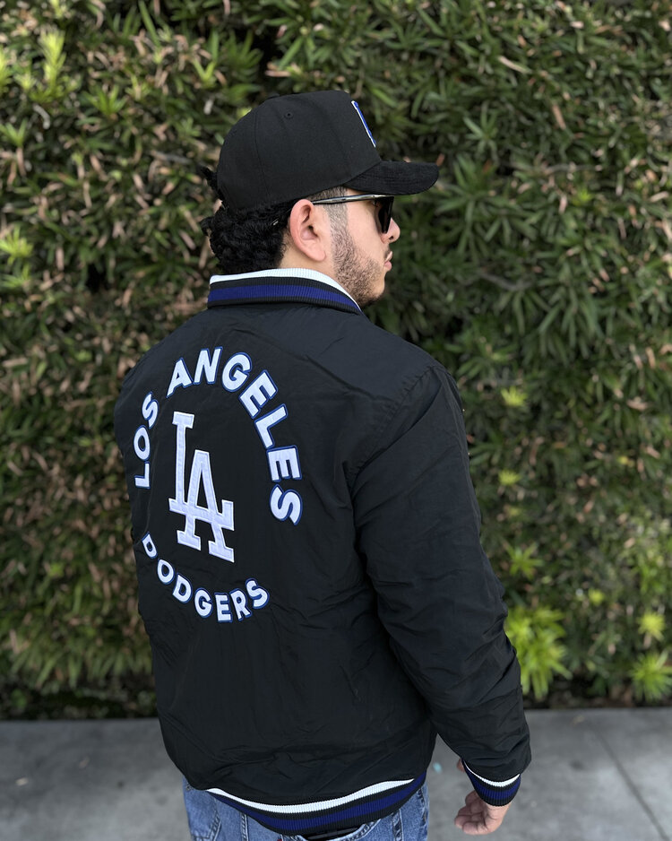 New Era LA Dodgers Men's NE Black Throwback Nylon Full-Zip Jacket