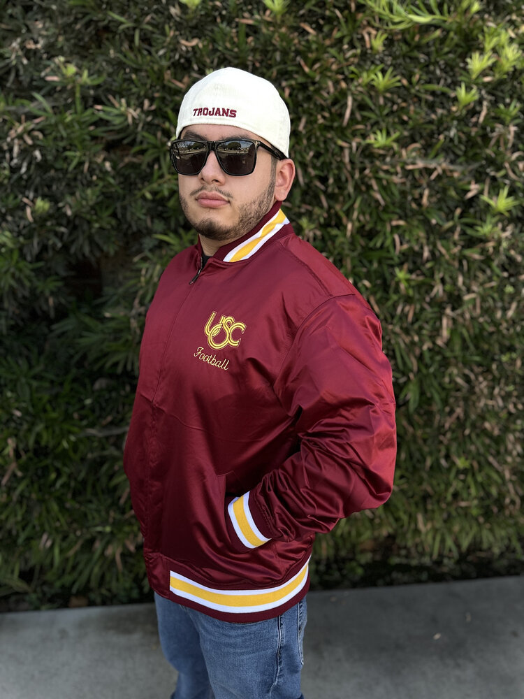 Mitchell and Ness USC Trojans M&N 1989 Retro Dark Cardinal Satin Button Up Jacket