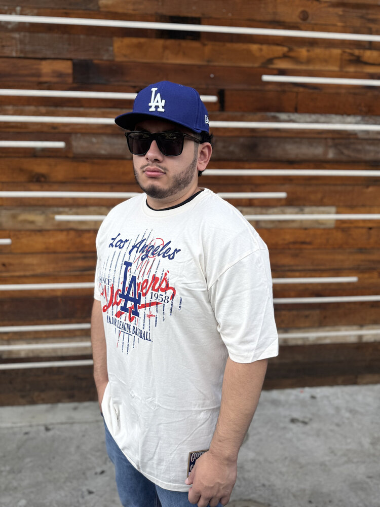 Mitchell and Ness LA Dodgers M&N Pinstripe Lockup Tee Off White