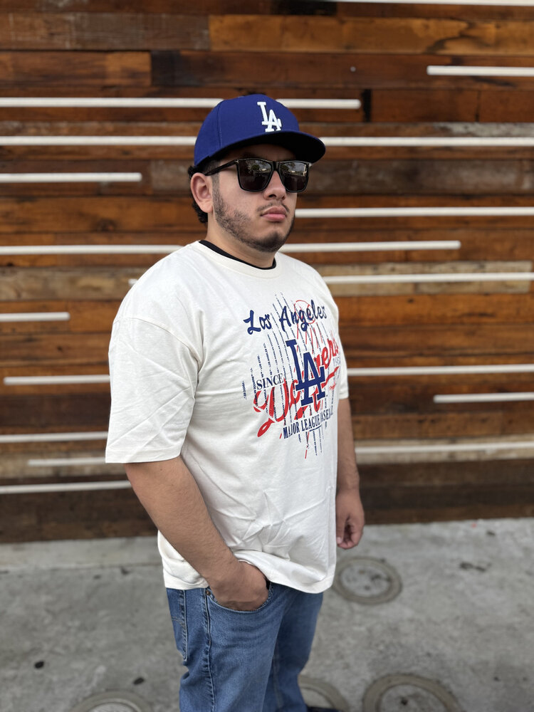 Mitchell and Ness LA Dodgers M&N Pinstripe Lockup Tee Off White