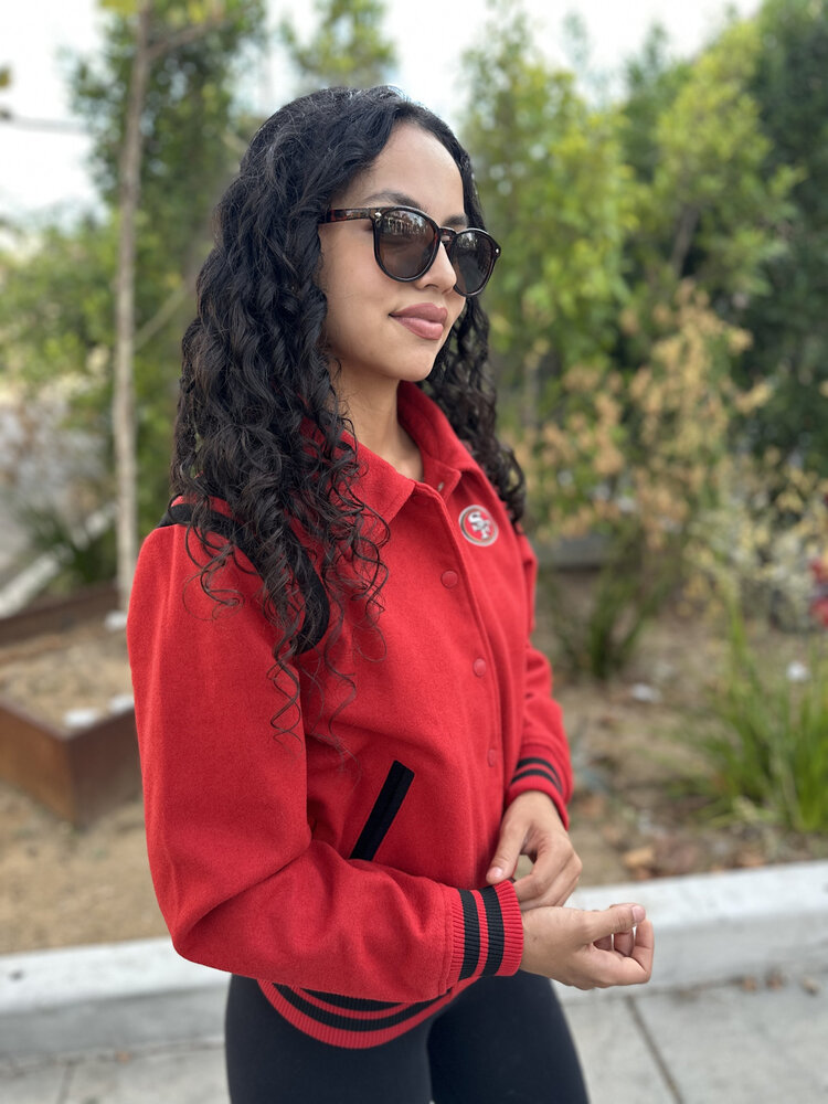 New Era 49ers Women's NE Varsity Wool Button Snap Jacket Red/Black