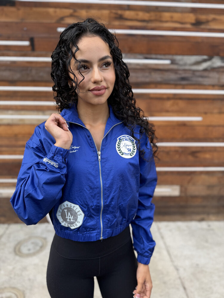 Mitchell and Ness LA Dodgers M&N Women's Crop Nylon Full-Zip Patch Jacket Royal
