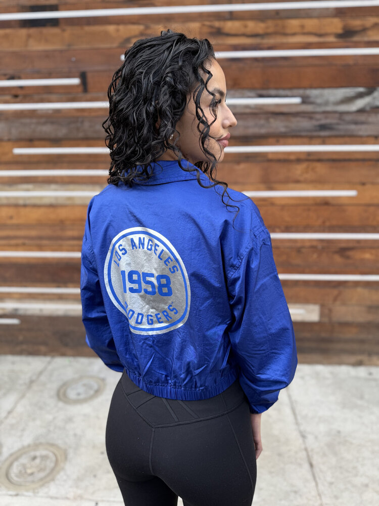 Mitchell and Ness LA Dodgers M&N Women's Crop Nylon Full-Zip Patch Jacket Royal