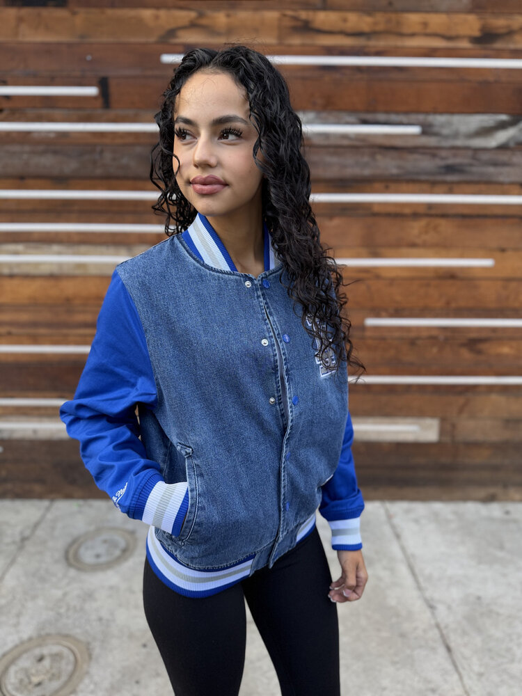 Mitchell and Ness LA Dodgers M&N Women's Blue Denim Varsity Jacket