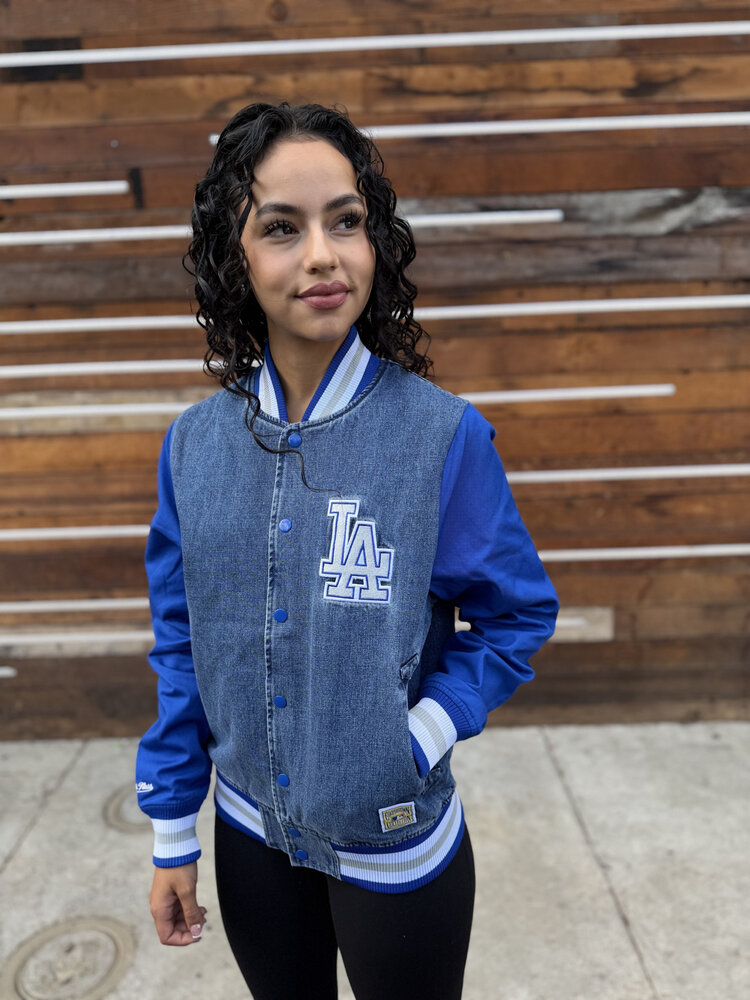 Mitchell and Ness LA Dodgers M&N Women's Blue Denim Varsity Jacket