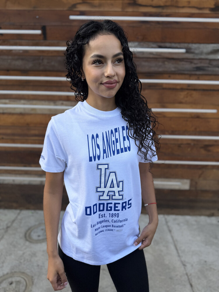 Mitchell and Ness LA Dodgers M&N Women's Est. 1890 Boyfriend Tee White