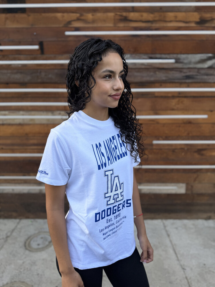 Mitchell and Ness LA Dodgers M&N Women's Est. 1890 Boyfriend Tee White