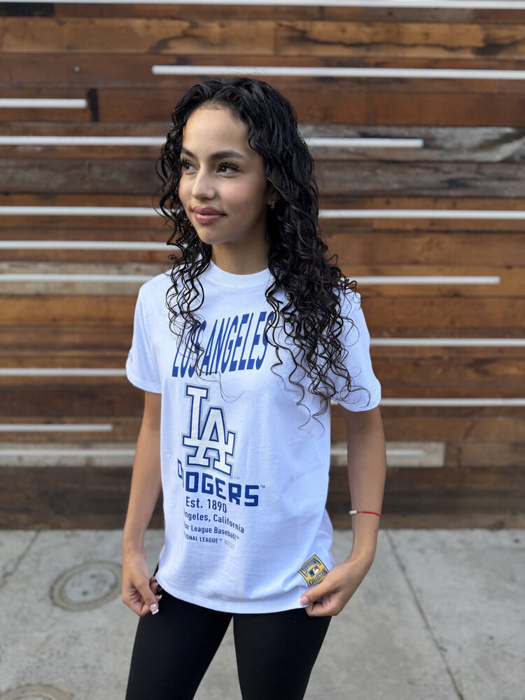 Mitchell and Ness LA Dodgers M&N Women's Est. 1890 Boyfriend Tee White