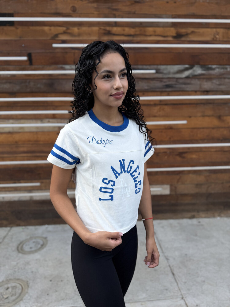 Mitchell and Ness LA Dodgers M&N Women's Cream Cropped Yoke Tee