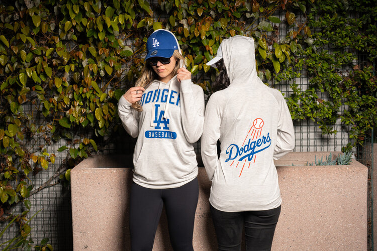 G-III LA W Pre-Game Gray Lightweight P/O Hoodie Block+LA