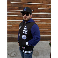 Mitchell and Ness LA Dodgers Men's NE Black Fleece Button Front Varsity Patch Jacket