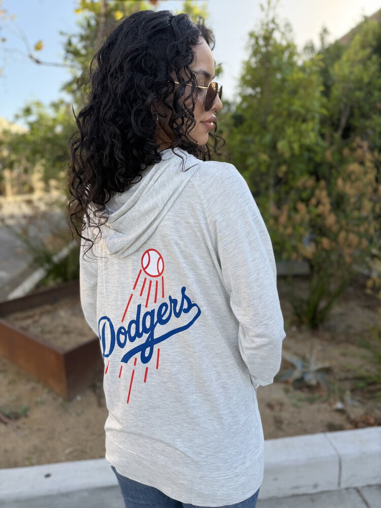 G-III LA W Pre-Game Gray Lightweight P/O Hoodie Block+LA