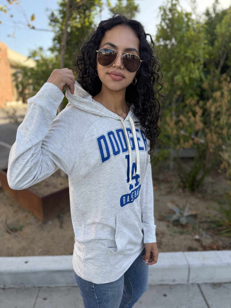 G-III LA W Pre-Game Gray Lightweight P/O Hoodie Block+LA